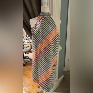 J. Crew Multicolor Checkered Midi Dress, halter style, tie back, lined. NWT, 12